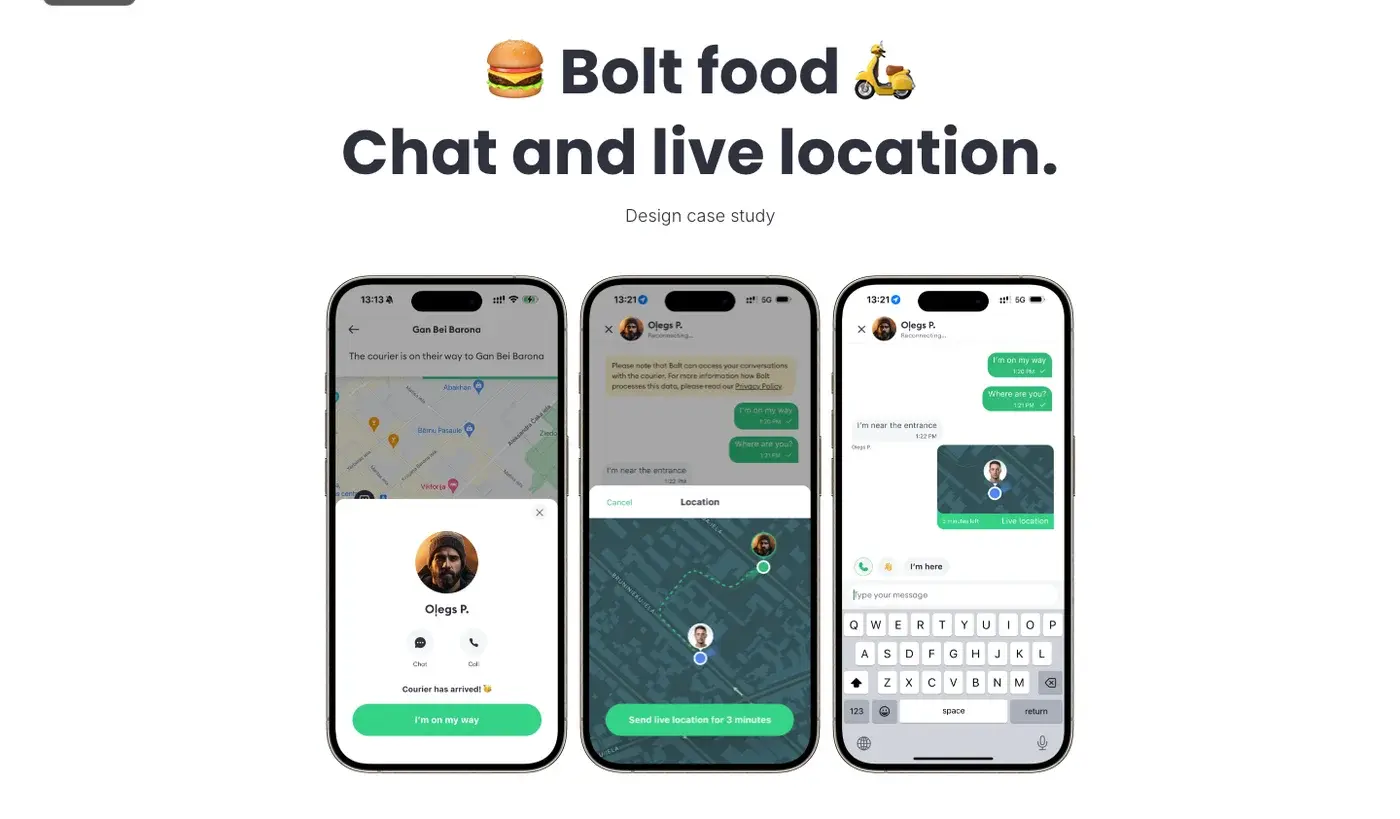 Bolt Food – Concept redesign – chat & live location